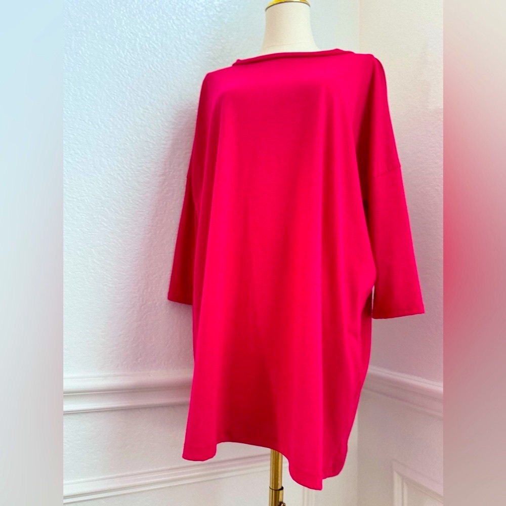 ACTING PRO Piko Style Red Quarter Sleeve Dolman Oversized Loose Fit Tunic Top - Picture 6 of 17